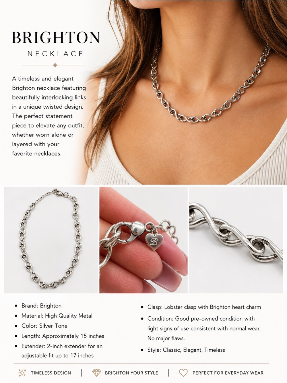 Brighton Silver Tone Twisted Link Necklace ✨